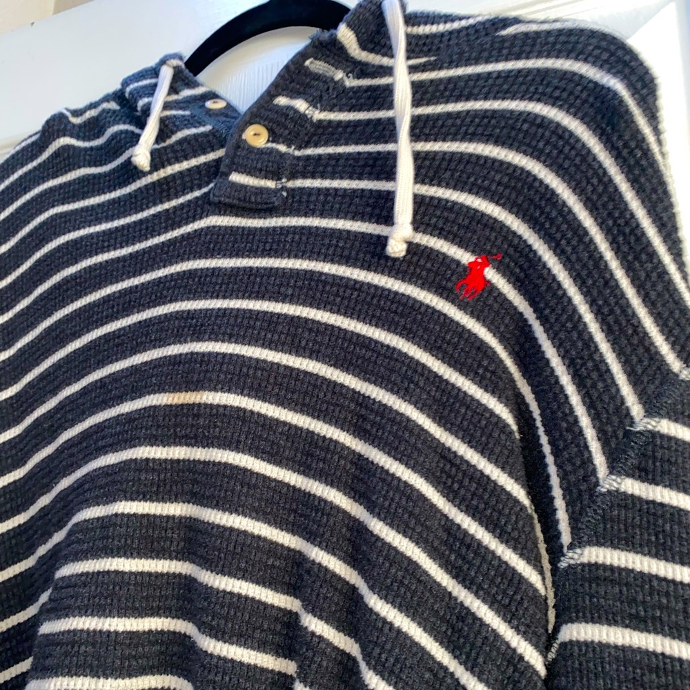 Dark Grey and White Horizontal Striped Sweatshirt